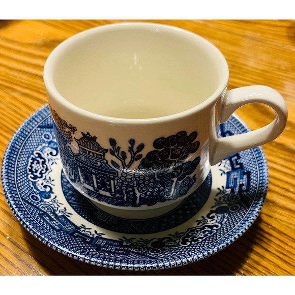 Vintage Blue Willow Ironstone Churchill Staffordshire of England Cup and Saucer - Picture 6 of 9